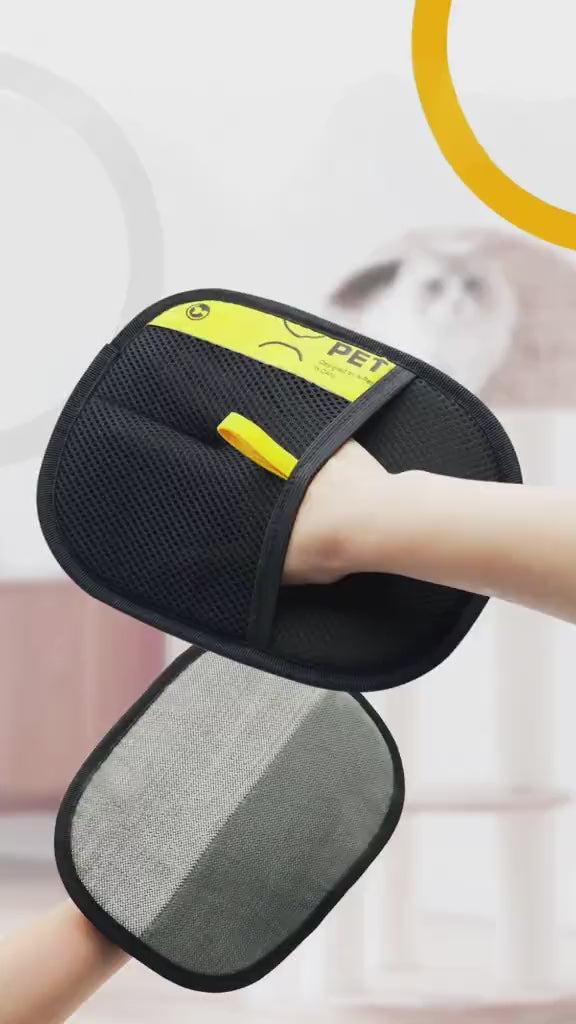 Upgrade Edition Large Pet Static Hair Removal Gloves - Black Polypropylene Cat Grooming Gloves with Yellow Accents